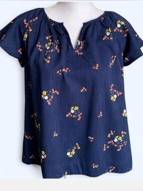 St. John's Bay Navy Floral Short-Sleeve Peasant Top